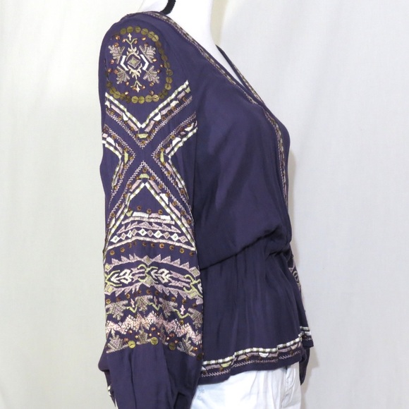 FREE PEOPLE PURPLE W/ EMBROIDERED DETAIL TOP - Picture 3 of 5